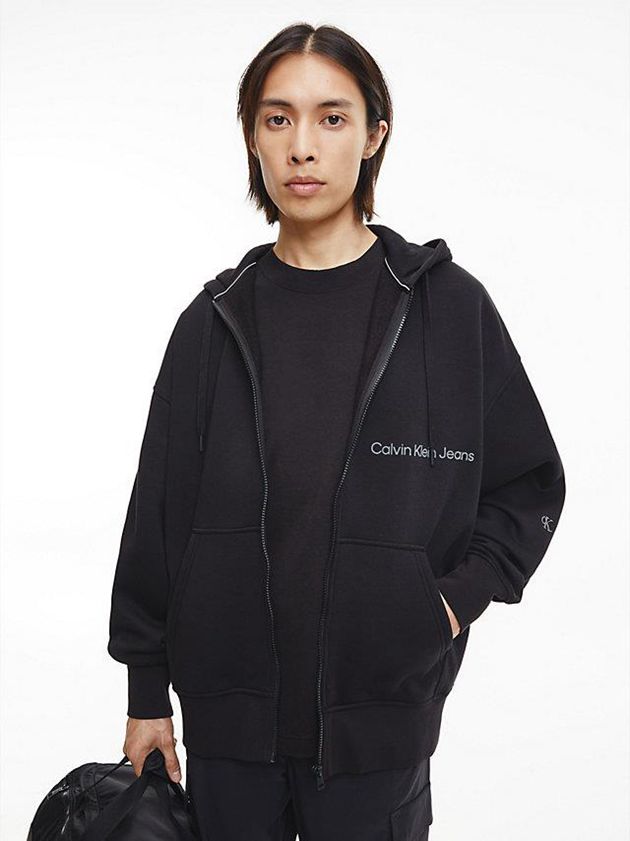 Calvin Klein USA Cotton Fleece Zip Up Mens Hoodie Black 1489367-RN